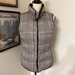 Banana Republic Glen Plaid Puffer Vest Black White Quilted Zip Front SZ S